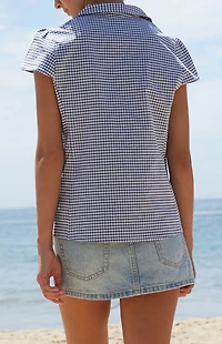 John Galt Blue Plaid Rue Collared Top