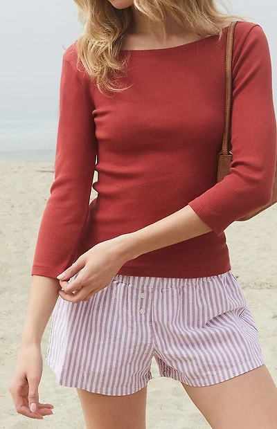 John Galt Red Jennie Off-The-Shoulder Long Sleeve Top