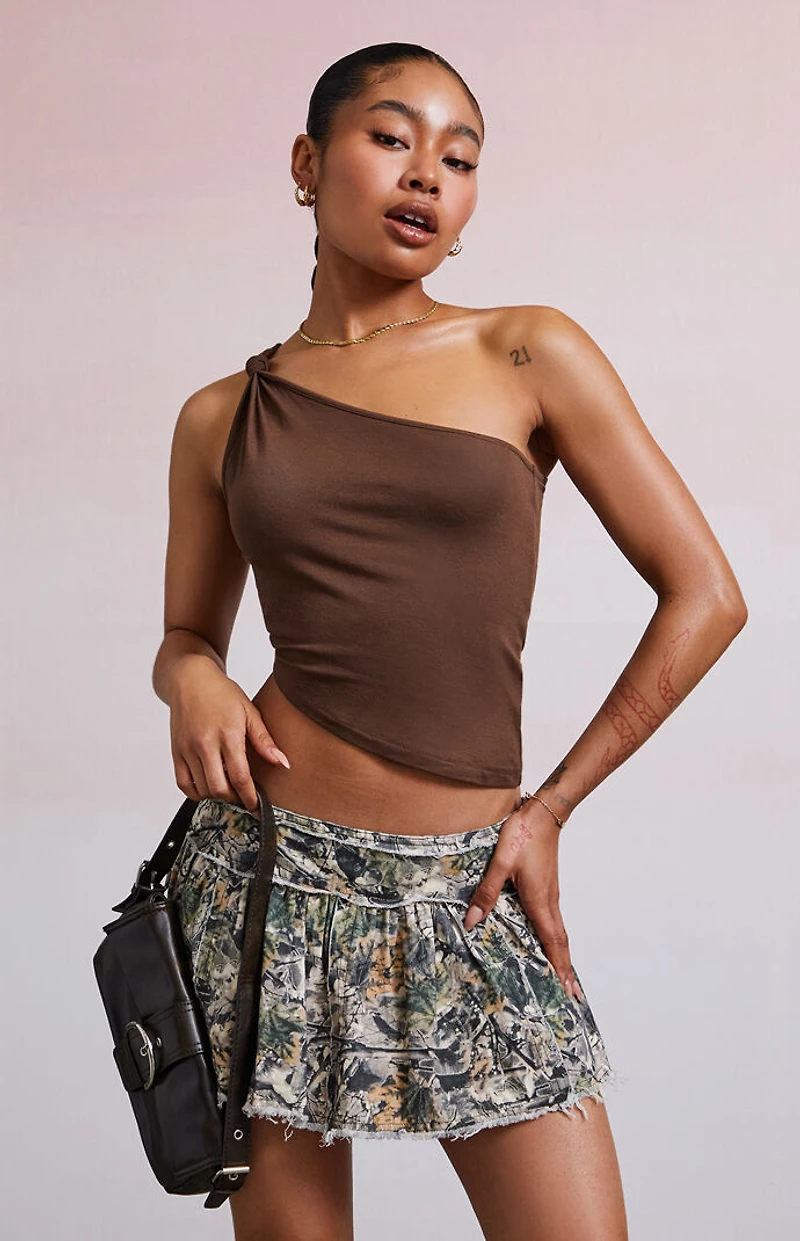 Third Charm Mandy Knot One Shoulder Tank Top