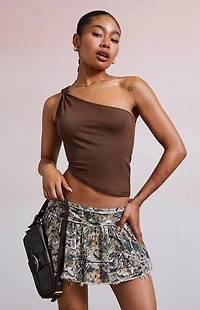 Third Charm Mandy Knot One Shoulder Tank Top