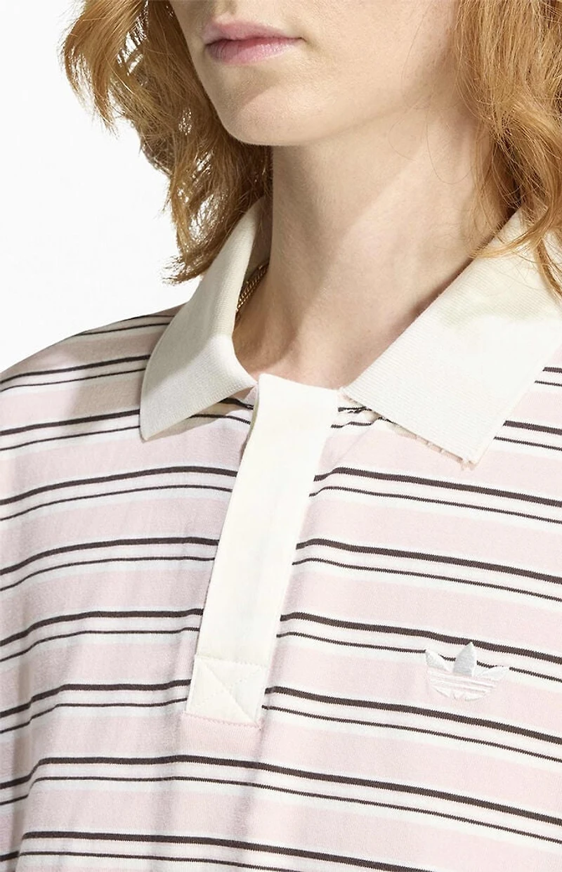 adidas Striped Long Sleeve Oversized Polo Shirt