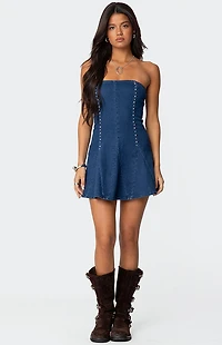 Edikted Fara Strapless Denim Mini Dress