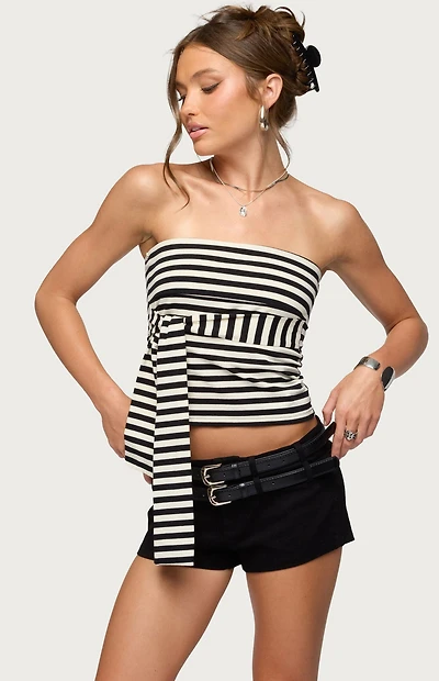 Edikted Finly Striped Strapless Tie Top