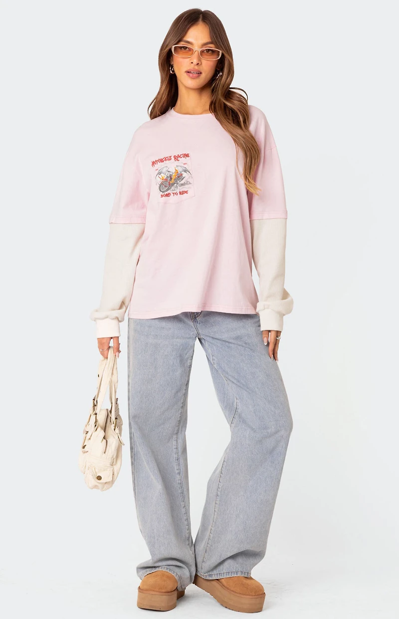 Edikted Racing Oversized Layered T-Shirt