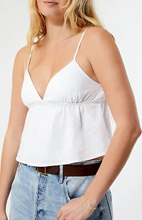 LA Hearts Linen V-Neck Babydoll Tank Top