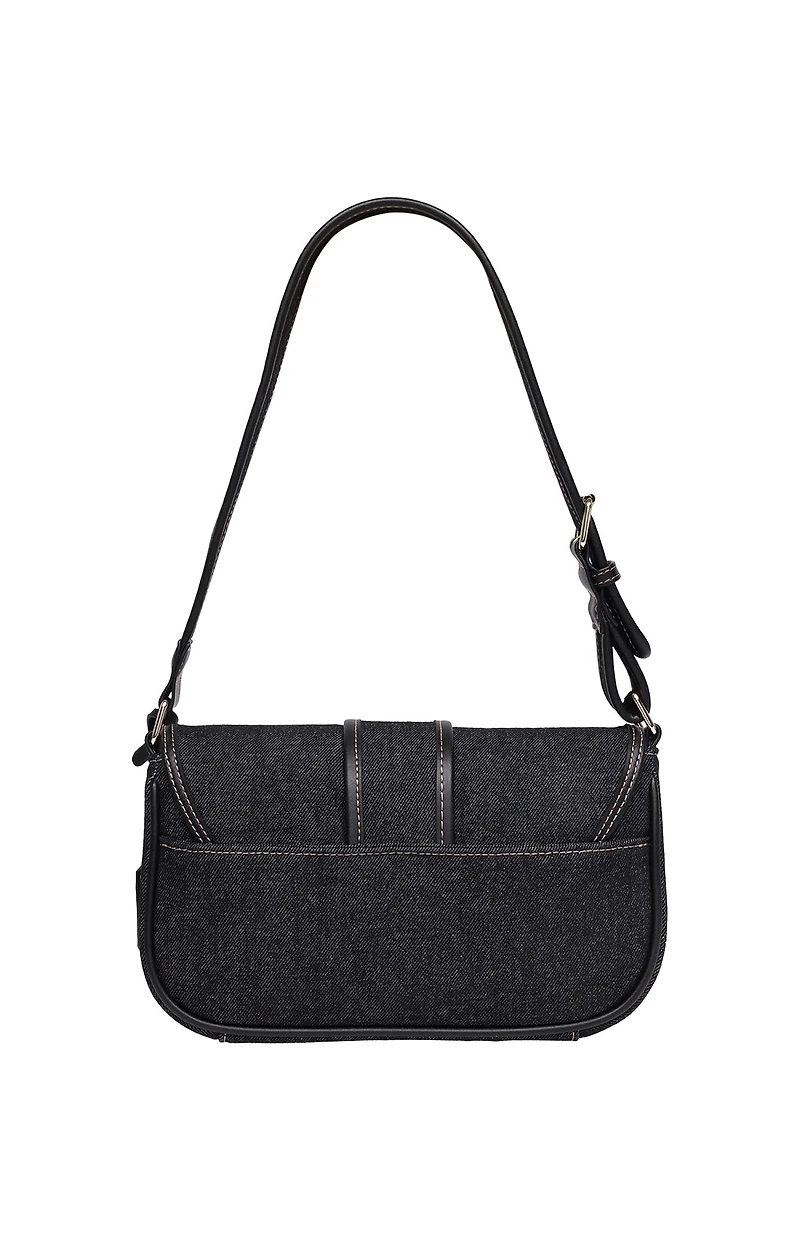 True Religion Black Double Pocket Denim Satchel Bag