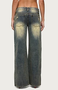 Edikted Noor Distressed Low Rise Baggy Jeans