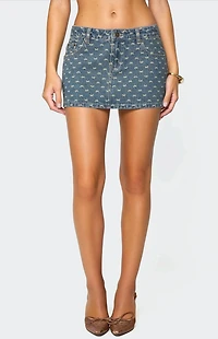 Edikted Embroidered Bow Denim Mini Skirt