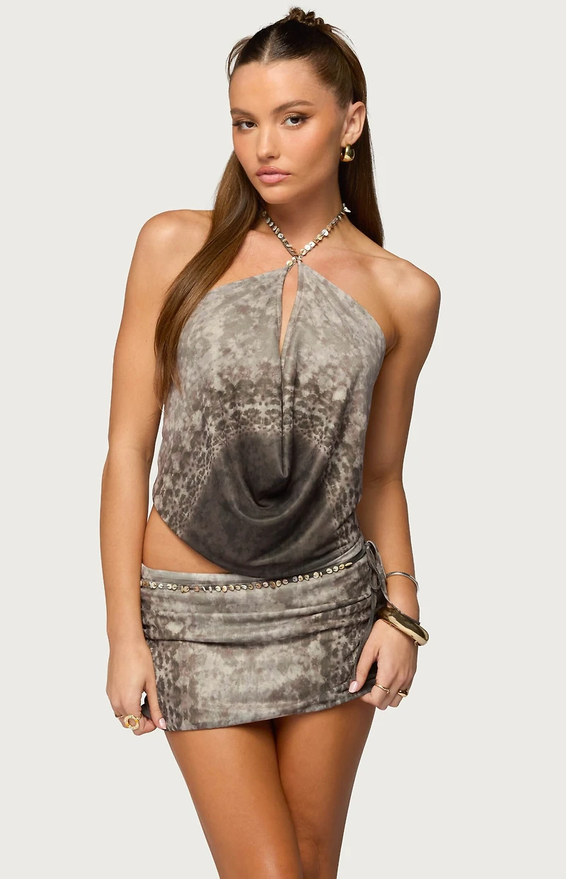 Edikted Teresa Backless Printed Mesh Halter Top