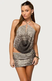 Edikted Teresa Backless Printed Mesh Halter Top