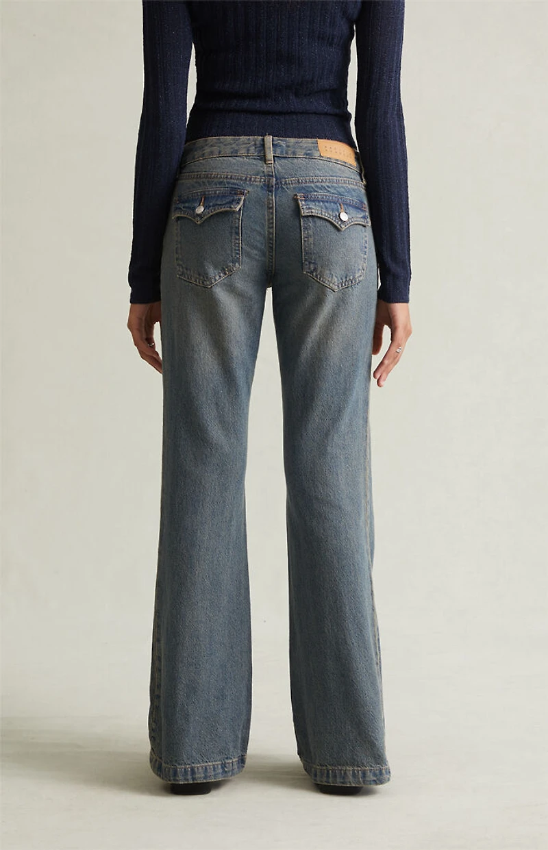Pacsun Jade Low Rise Bootcut Jeans Button Pocket Dark Blue