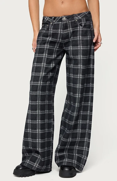 Edikted Kailani Plaid Low Rise Baggy Jeans