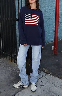 John Galt Navy Flag Crew Neck Sweater