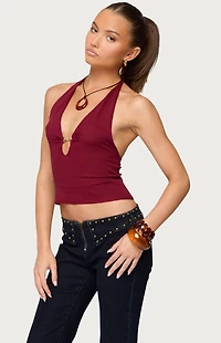 Edikted Missie Knitted Plunge Neck Halter Top