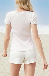 John Galt Pink Zelly Ribbed Short Sleeve Top