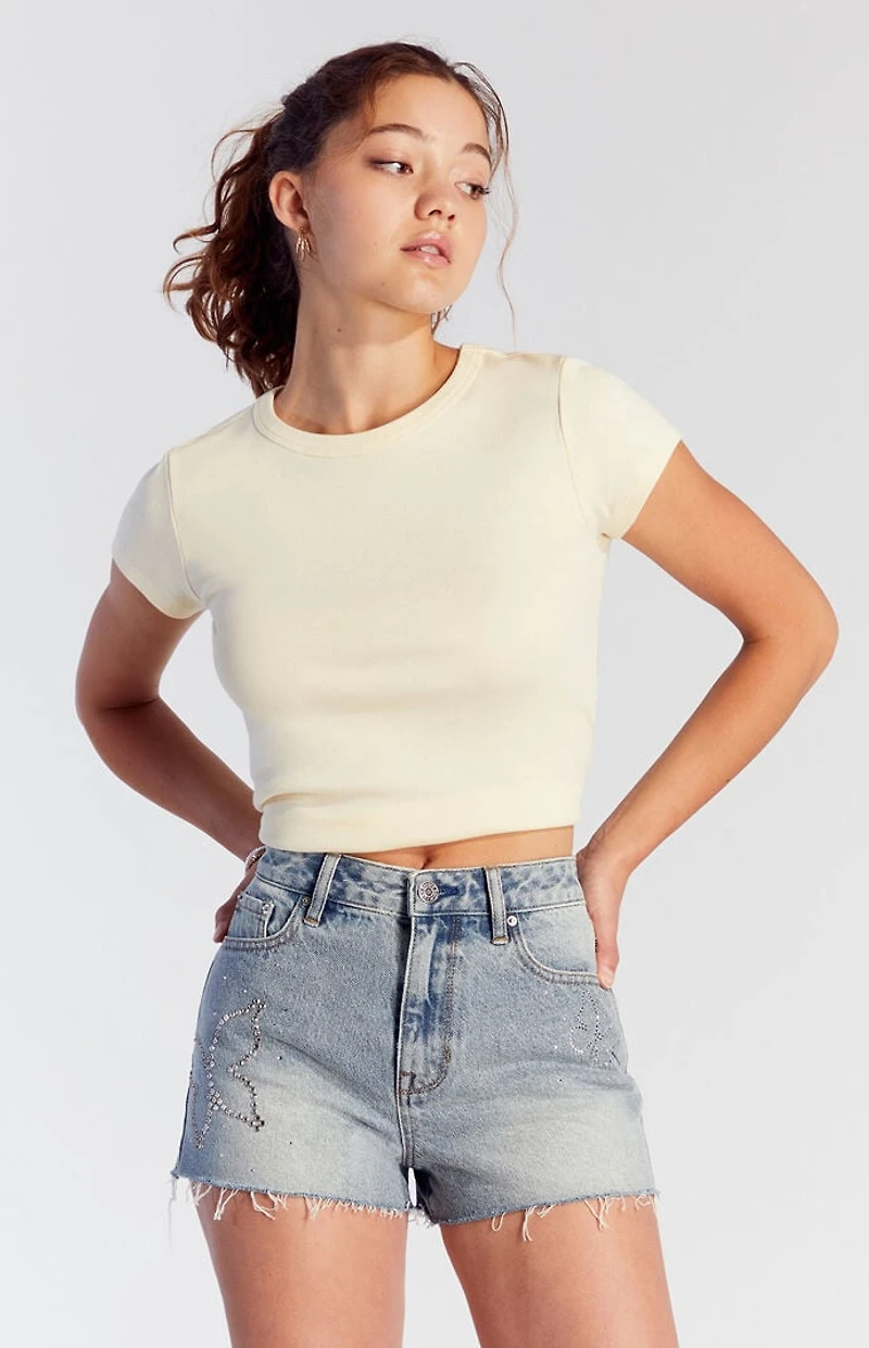 Pacsun Rhinestone Butterfly High Waisted Denim Festival  Shorts