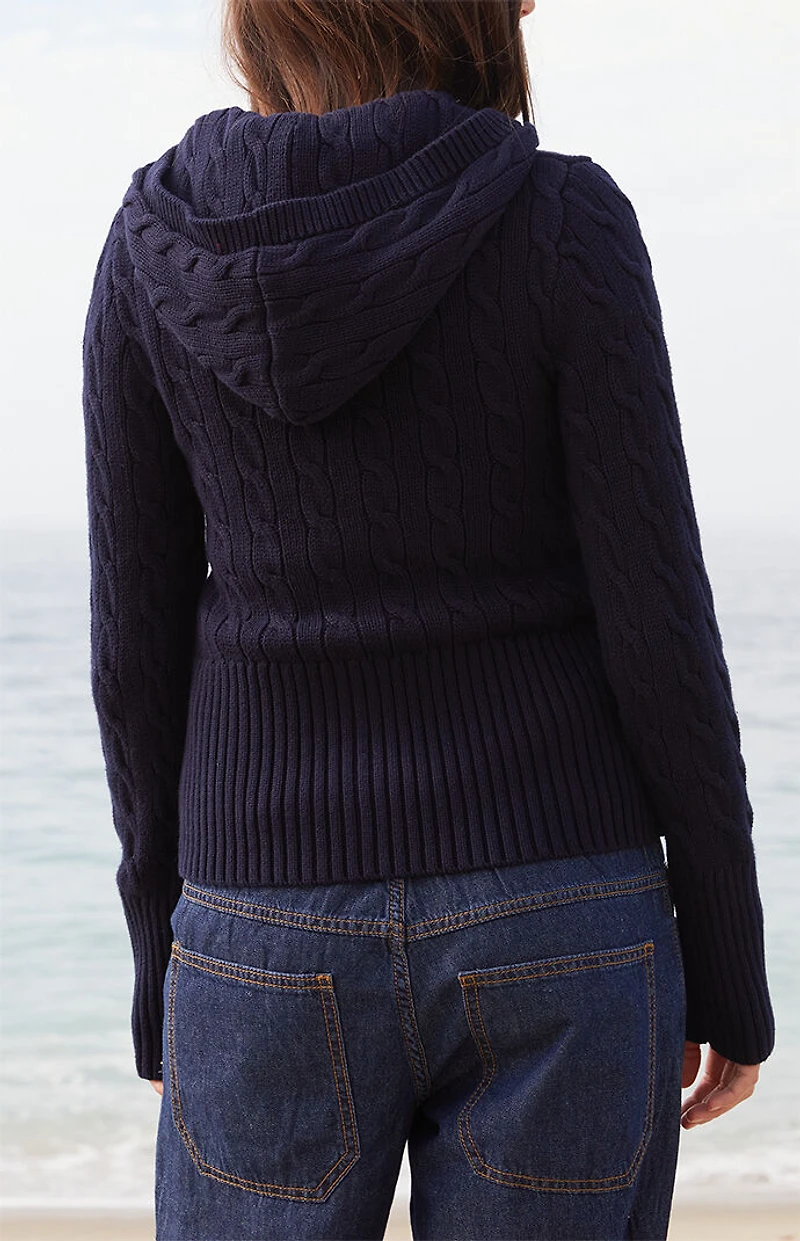 John Galt Cable Knit Button Down Hooded Sweater