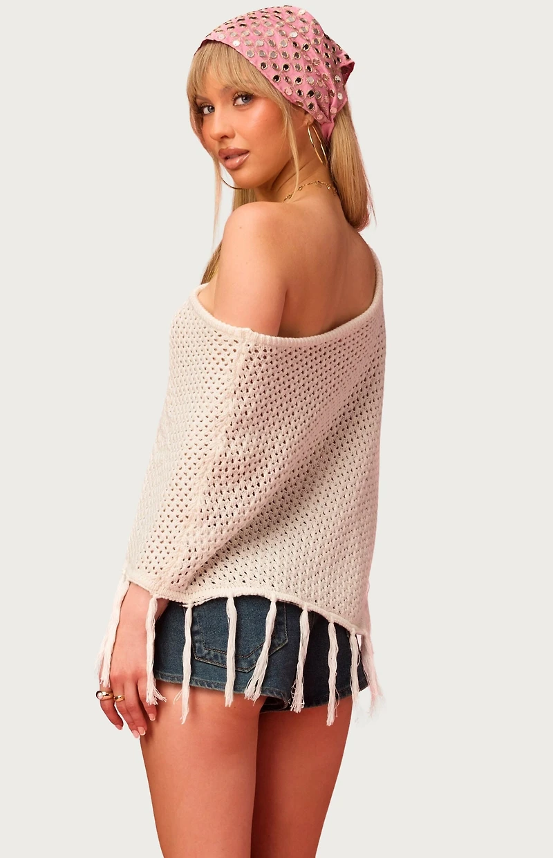 Edikted Barbie Fringe Knit Poncho
