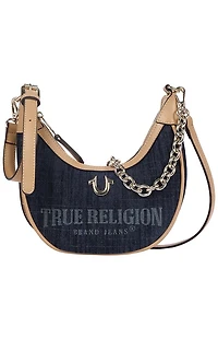 True Religion Bailey Dark Denim and Faux Leather Hobo Bag