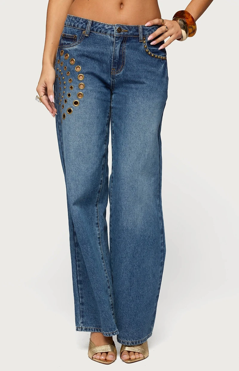 Edikted Monika Stud and Grommet Low Rise Baggy Jeans