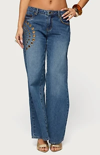 Edikted Monika Stud and Grommet Low Rise Baggy Jeans