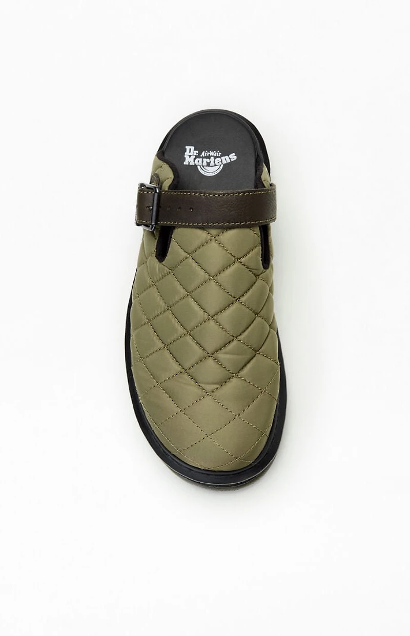 Dr Martens Olive Zebzag Quilted Canvas Slingback Platform Mules