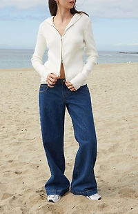 John Galt White Double Zip Sweater