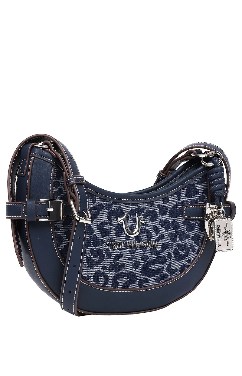 True Religion Blake Leopard Denim Belted Hobo Bag