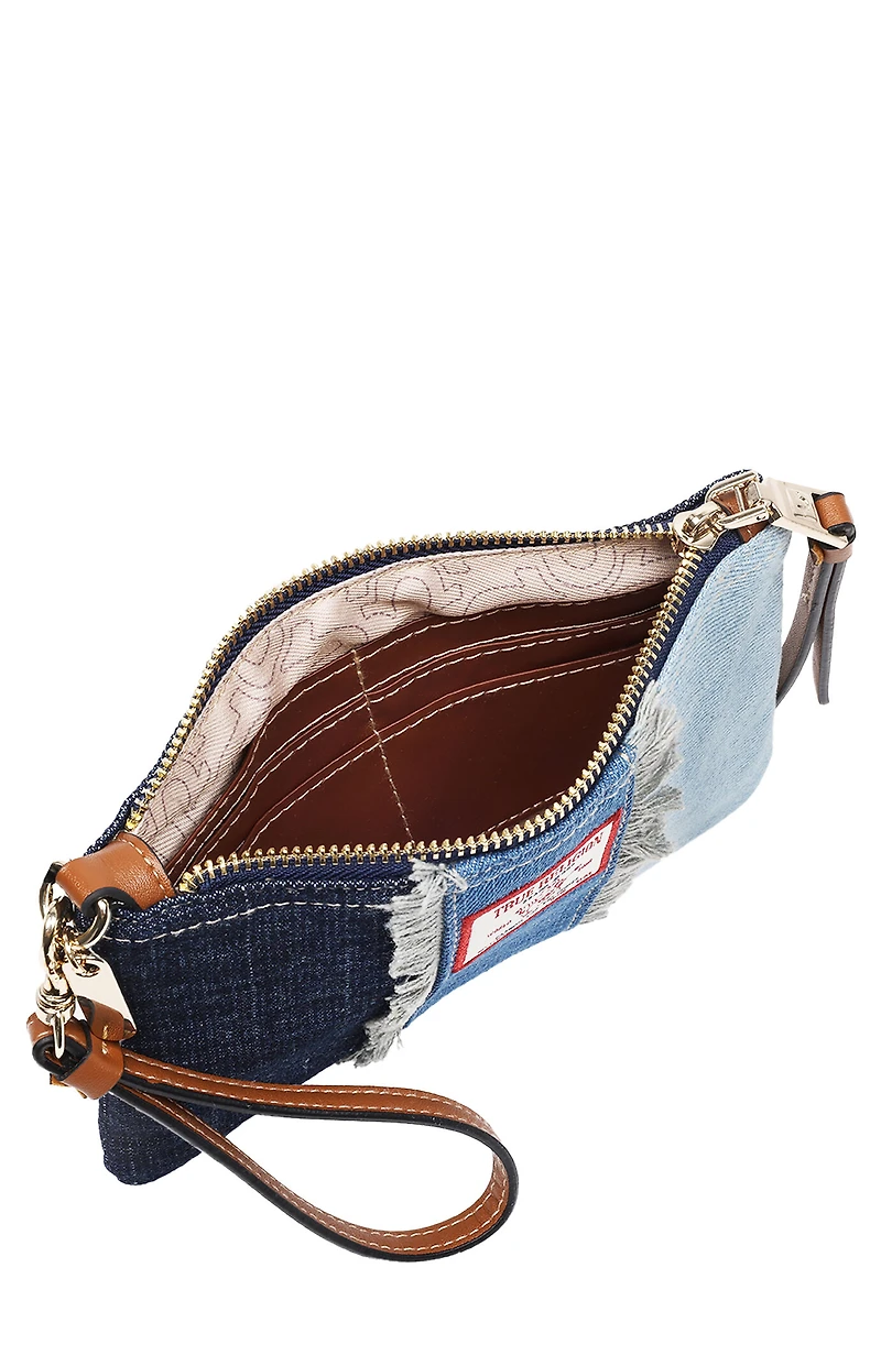 True Religion Frayed Panel Denim Pouch Wristlet