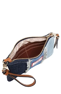 True Religion Frayed Panel Denim Pouch Wristlet