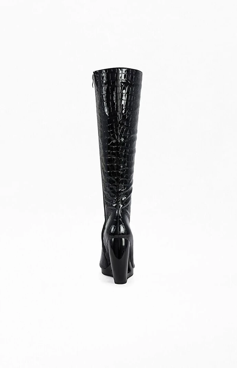 AZALEA WANG Women's Camilla Black Croc Wedge Boots