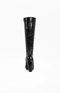 AZALEA WANG Women's Camilla Black Croc Wedge Boots