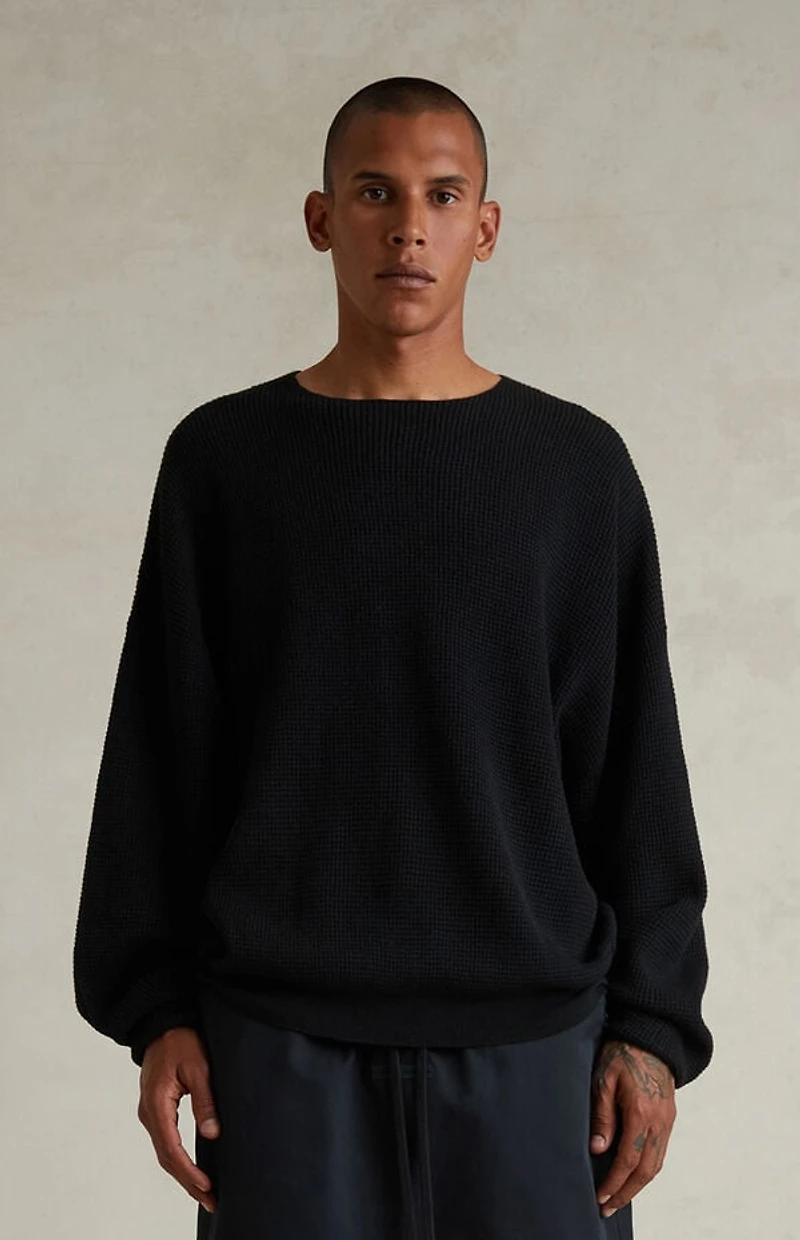 Fear of God ESSENTIALS Jet Black Waffle Knit Long Sleeve T-Shirt