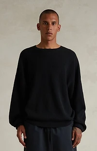 Fear of God ESSENTIALS Jet Black Waffle Knit Long Sleeve T-Shirt