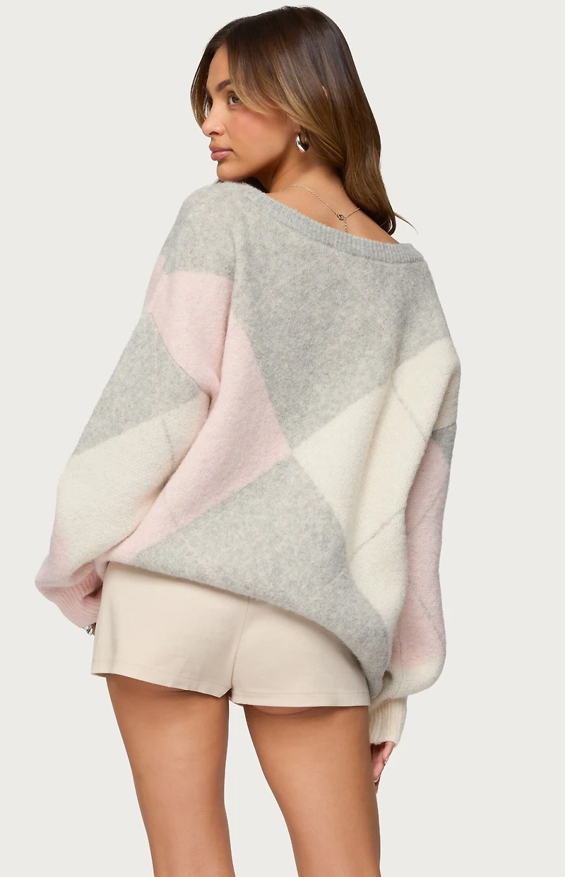 Edikted Elda Oversized Argyle Sweater