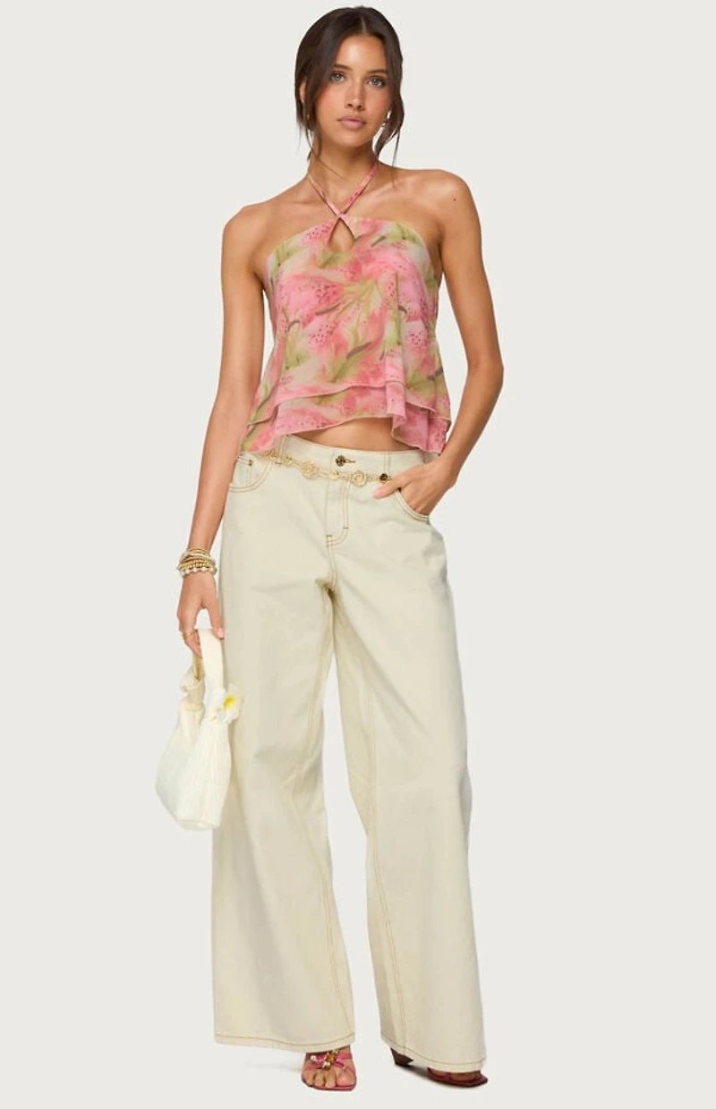 Edikted Dragon Lily Layered Mesh Halter Top