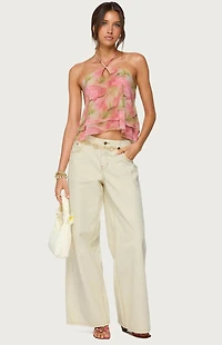 Edikted Dragon Lily Layered Mesh Halter Top
