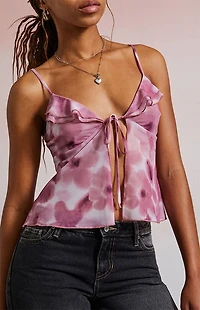 Third Charm Selena Floral Mesh Tank Top
