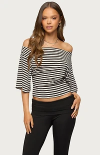 Edikted Jadan Striped Off Shoulder Top