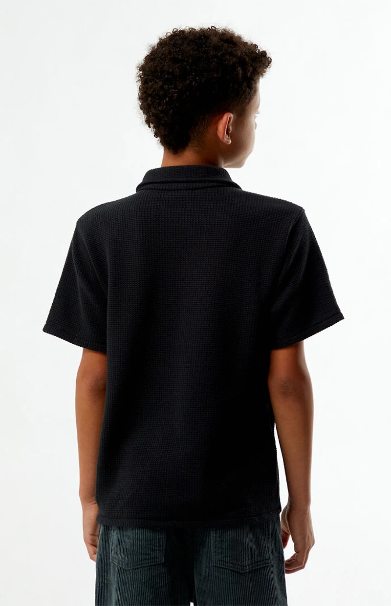Pacsun Kids Black Waffle Knit Embroidered Camp Shirt