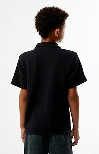 Pacsun Kids Black Waffle Knit Embroidered Camp Shirt