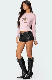 Edikted Studded Faux Leather Micro Shorts