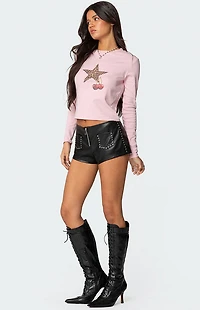 Edikted Studded Faux Leather Micro Shorts
