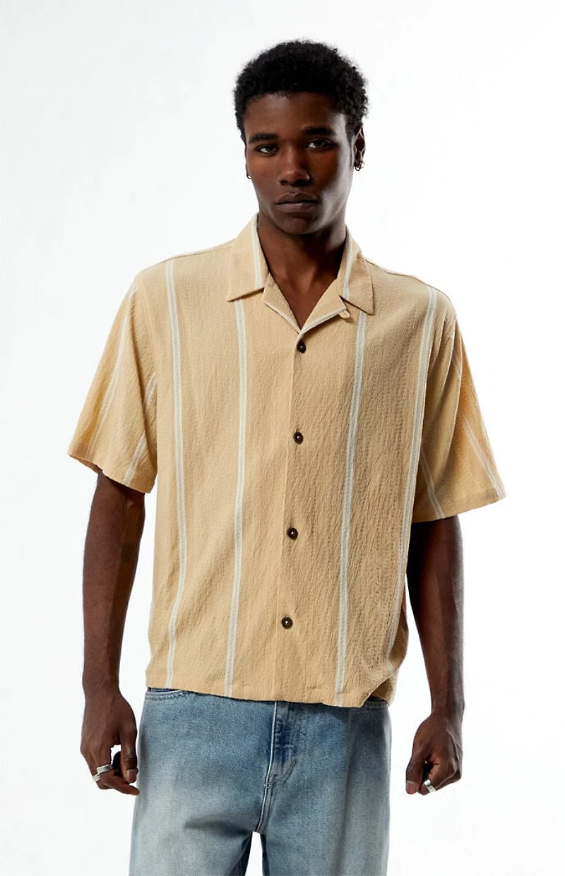 Pacsun Tan Klein Striped Oversized Camp Shirt