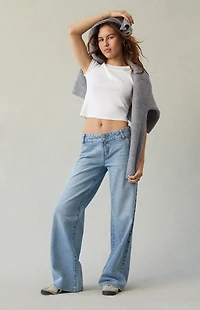Pacsun Casey Low Rise Baggy Jeans Double Button Light Blue