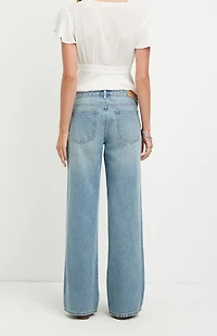 Pacsun Zoe Low Rise Girlfriend Jeans Exposed Pocket Medium Blue