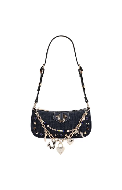 True Religion Chain & Studs Dark Denim Shoulder Bag
