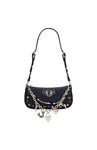 True Religion Chain & Studs Dark Denim Shoulder Bag