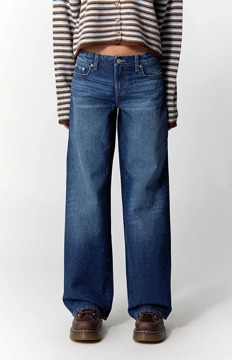 Pacsun Casey Low Rise Baggy Jeans Button Flap Pocket Dark Blue