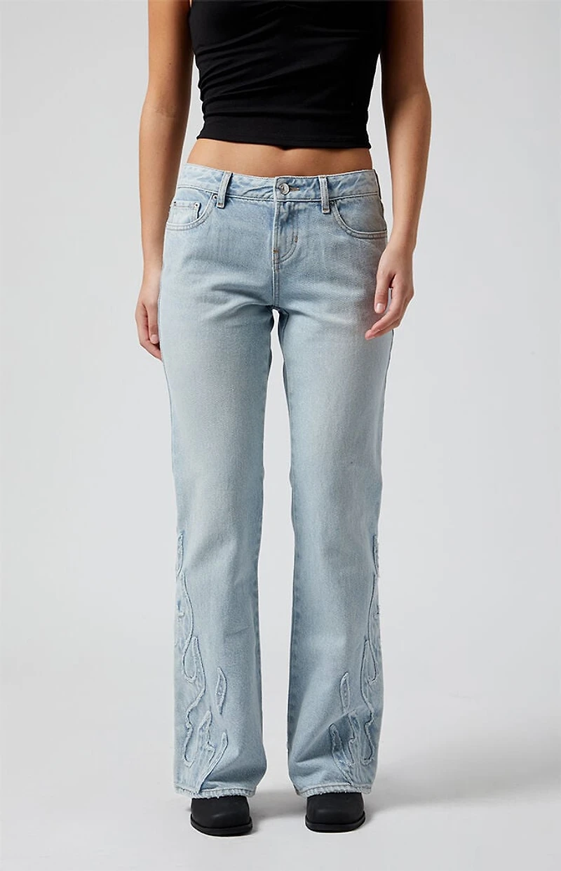 Pacsun Jade Low Rise Bootcut Jeans Flames Light Indigo